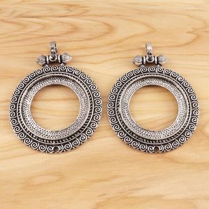 Pendant Necklaces 2 Pieces Tibetan Silver Large Ethnic Round Charms Pendants Base Setting Cabochon Cameo Tray Bezel Blank For Jewellery