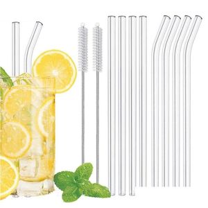 Drinking Straws Clear Glass St 200X8Mm Reusable Straight Bent Sts With Brush Eco Friendly For Smoothies Cocktails Drop Delivery Home Dhs3J
