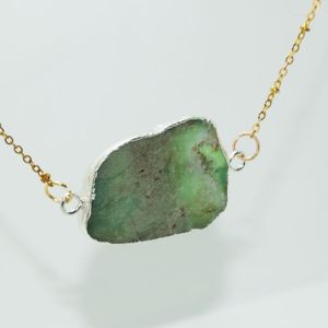 Pendant Necklaces Irregular Natural Jewelry Chrysoprase Stone Connector Necklace 2023 Women Large Big Raw Slice Green Quartz Crystal Double