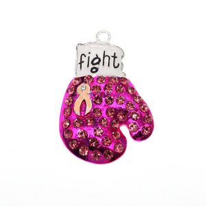 Hänghalsband 45 mm band boxning handske bröstcancer medvetenhet charm för presenthävstång