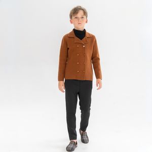 Kläderuppsättningar avstånd 2023 Fall Boy Girl Knit Blazer Högkvalitativ bror Syster Sweater Familj som matchar Baby Sticked Overalls 7202 230111