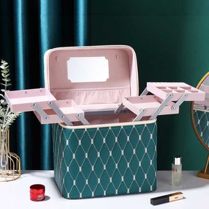 Cosmetic Bags Cases Purse Fashion check makeup bag Korean version girl heart portable heel multi-function box skin care products storage 230112