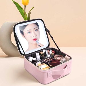 Kosmetiktaschen-Koffer Die neue LED-Kosmetikbox mit Licht und Spiegeltasche eignet sich zum Transport der großvolumigen Mädchen-Aufbewahrungsbox Heartnet Red 230112