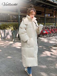 Женская девчонка Паркас Вильлейхт Корейская куртка Женщины зима xlong Сплошная сгущенная капюшона теплый женский снежный ношение пальто с мягкой одеждой 230111