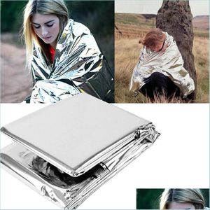 Filtar 210x130cm Vattentät nödsituationer Filten Survival Pads Warm Heat Rescue Curtain Lifesaving Tent Solar Thermal Drop Delivery H DHXEO