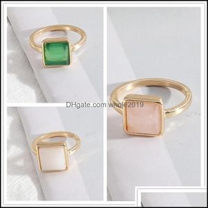 Cluster Rings 1Cm Square White Green Rose Pink Quartz Stone Fashion Inner Dia 1.7Cm Gold Color Brincos Pendientes Jewelry For Women Dhpft