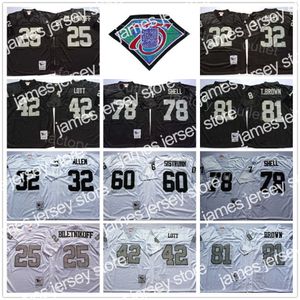 Koszulki piłkarskie Throwback Mitchell and Ness 75th Football 32 Marcus Allen Jersey 1984 1994 Vintage 25 Fred Biletnikoff 78 Art Shell 42 Ronnie Lott 81 Tim