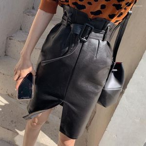 Skirts Pu Lesther Belt Sexy Bodycon Skirt Split Black Office Lady Fashion Elegant Streetwear Tight 2023 Autumn Winter