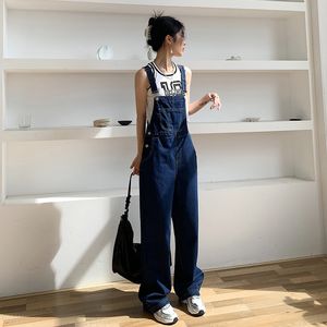 Women's Jeans Y2k Retro Dark Blue Overalls for Korean Fashion Denim Romper Jumpsuit Summer Loose Size High Street Baggy Trousers 230111