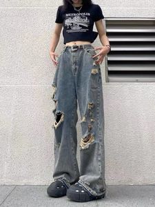 Frauenhose SD Wide Leg Pant Jean Grunge Y2k Streetwear Korean Fashion Blue Hosen Herbst Vintage Casual Hole High Taille Bottoms 230112