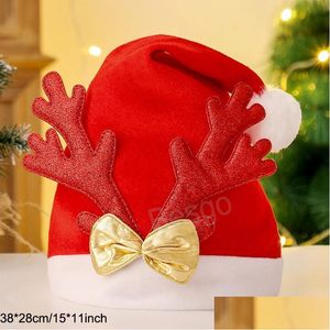 Christmas Decorations Plush Antlers Hat Red Santa Claus Deer Horn Caps Xmas Party Cosplay Hats Cartoon Decor Cap Festival Gift Bh710 Dhiup