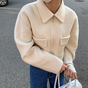 Women's Wool & Blends Vintage Oversized Jacket Coat Women Fashion Lapel Collar Long Sleeve Loose Outerwear Chic Tops Pocket Cardigan Short 0