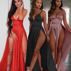 Satin Sexy Low Casual Dresses Cut Waist Open Leg Nightclub Party Gathering Womens