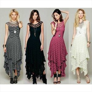 Fashion Womens Casual Dresses Wear Irregular High And Low Lace Dress Sexy Long