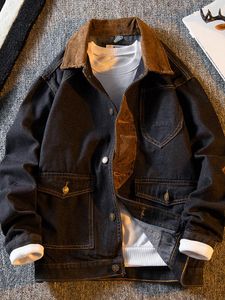 メンズジャケットゴスヴィンテージパッチワークコートアメリカンスプライスデニムメンズ春秋の特大ファッションワークウェアハンサムボタンジーンズジャケット