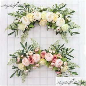 Flores decorativas Wreaths Wreaths Artificial Wreath Door Threshold Flower Flor DIY Casamento Casa Sala de estar Party Pingente Wall Decor de Natal DHEC8