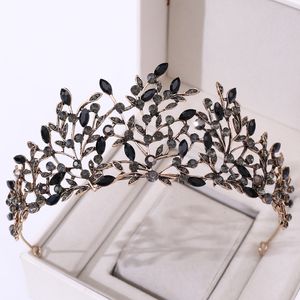 Bröllop hår smycken barock vintage brons svart kristallblad brud tiaras kronor tävling diadem brud pannband tillbehör 230112