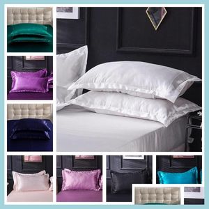 Pillow Case 18 Colors Imitated Silk Cases Polyester Satin Er Double Face Envelope Design Pillowcase High Quality Charmeuse Bedding D Dhaw2