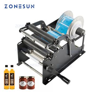 Zoneun-Etikett Applicator Industrial Equipment Manual Runde Flaschenbezeichnungsmaschine mit Griffdose Dose Verpackungsmaschine ZS-50p