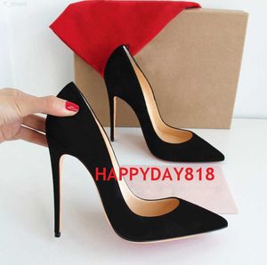 2023 Free Delivered Fashion Women Shoes Black Suede Point Toe Thin Heels High Heels Pumps Stilettos Shoes for Women 120mm