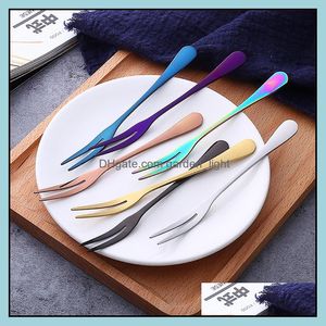 Forks Colorf Metal Fruit Fork Good Quality Titanium Plated Two Teeth Stainless Steel On Promotion Drop Delivery Home Garden Kitchen Otzai