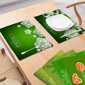 テーブルマットグリーンクリスマスガーランド装飾キッチンプレースマットスノーフレークパターンリネンマットウエスタン防水ドリンクコースター