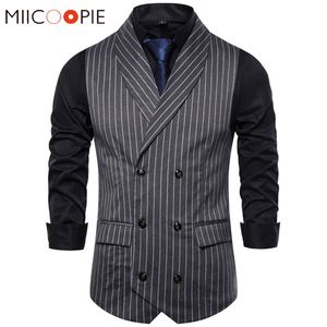 Men s Vests Mens Waistcoat Stripe Plaid Formal Suit Men Fashion Casual Double Breasted Sleeveless Gilet Male Business Dress 230112