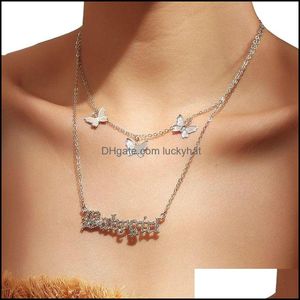 Chokers Bohemian Cute Babygirl Letters Butterfly Choker Halsband för kvinnor Guld Sier Color Clavicle Chain Fashion Female smycken Dro Otj70