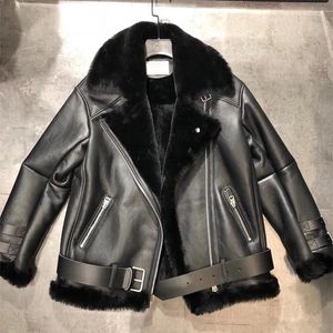 Women's Leather Winter Locomotive Beautiful Fur Jacket For Women & Faux