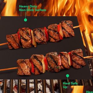 Cooking Utensils Nonstick Bbq Grill Mat 40X33Cm Baking Tool Grilling Sheet Heat Resistance Easily Cleaned Kitchen Tools Drop Deliver Dhmsu