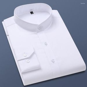 メンズカジュアルシャツ韓国のファッションメンズスタンドカラーホワイトシャツ長袖ボタンコットンブラウス4xl 5xl