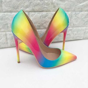 2023 Rainbow High HeelsColorful Rainbow Printed Tope Stiletto High Heels Kobieta kobieta 12 cm 10 cm 8 cm wysokie buty buty