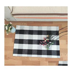 Carpets Plaid Cotton Doormat Rugs Tartan Buffalo Checkered Layered Door Mats Throw For Front Porch Entry Way Kitchen Bathroom 60X90C Otm6Z