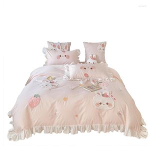 Bedding Sets Cute Girl Heart Pure Cotton Washed Four-Piece Children's Three-Piece Suit Bed Fitted Sheet Princess Style Quilt