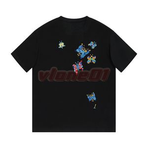 男性レディースカジュアルTシャツデザイナーメンズファッションバタフライ刺繍TシャツカップルストリートサマーティーサイズXS-L