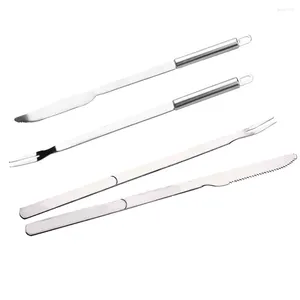 Set di stoviglie Barbecue Forkbbqmeat Utensili Strumenti Manico Bastone di legno Arrostitura Cottura Grigliate Forniture Sonda per scultura in metallo All'aperto