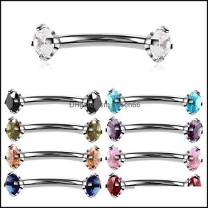 Tongue Rings 1Pc Surgical Steel Curved Barbell Colorf Crystal Zircon Eyebrow Ring Piercing Lip Snug Daith Helix Rook Earring 1872 T2 Dhn9D