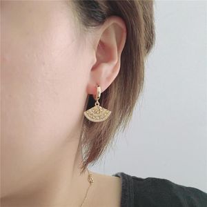 Hoop Earrings Gorgeous Gold Color Plating Clear Stone Paving Fan Shape Peacock Charm For Women Girl Dainty Elegant Chic Jewelry