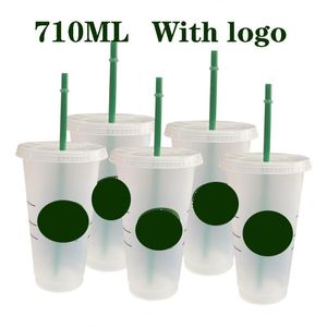 Mugs 1/5PC Plastic Straw Cup Transparent Coffee Water Mug With Lid Logo Outdoor Portable Tumbler Drinkware Support Dropship Wholesale