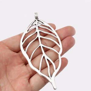 Pendant Necklaces 2Pcs Antique Silver Color Large Open Hollow Leaf Leaves Charm For Necklace Jewelry Findings 95x46mmPendant