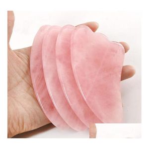 Massage Stones Rocks Qualidade Rose Quartz Pink Jade Guasha Board Natural Stone Rasper Chinese Gua Sha Pad Drop Drop Health Beau Dhjou