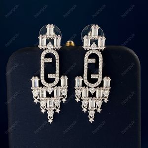 Fashion Diamond Dangle Earrings Designer For Women Jewelry F Pendants Stud Earring Silver Chain Engagement Ear Studs Accessories With Box