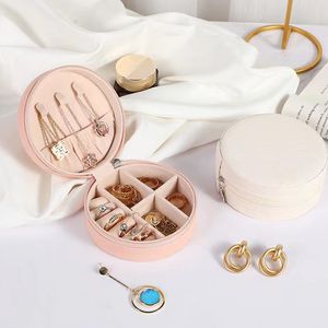 Small Jewelry Box Round Portable Necklace Ring Earrings Organizer Boxes Women Travel Jewelry Storage Case Packaging