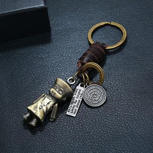 Keychains KURSHUNI Handmade Leather Keyring Retro Vintage Bronze Car Keychain Pendant Waist Hanging Men Women Jewelry Gifts