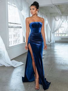 Party Dresses Sexy Backless Corset High Slit Elegant Velvet Evening Gown Dres Fashion Solid Club Formal Long Maxi 230112