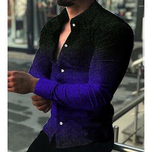 Camisas casuais masculinas 2023 Moda de alta qualidade Homem camisa de peito de peito de peito roxo gradual tops de mangas compridas Cardigã de roupas masculinas