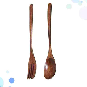 Set Piatti Casa Ristorante Per Stoviglie Set Posate Cucchiai Cucchiaio E Forchetta Di Legno Portatili 2pz