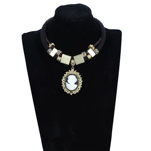 Colares com pingente vintage couro preto corrente pingente oval camafeu personalizado boho colar feminino