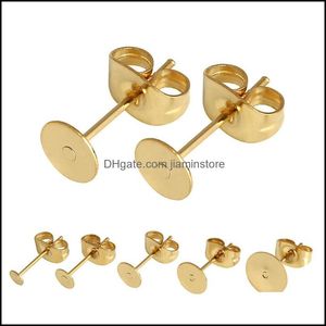 Stud Gold Plated Flat Bottom Ear Pin Studs Diy Earrings Supplies Jewelry Findings Set Copper Material Accessories Drop Delivery Ot6Xv