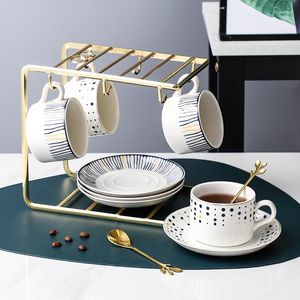 Cups Saucers Ceramic Coffee Cup Set And With Gold Spoon 150ml Porcalian Afternoon-Tea Party Drinkware